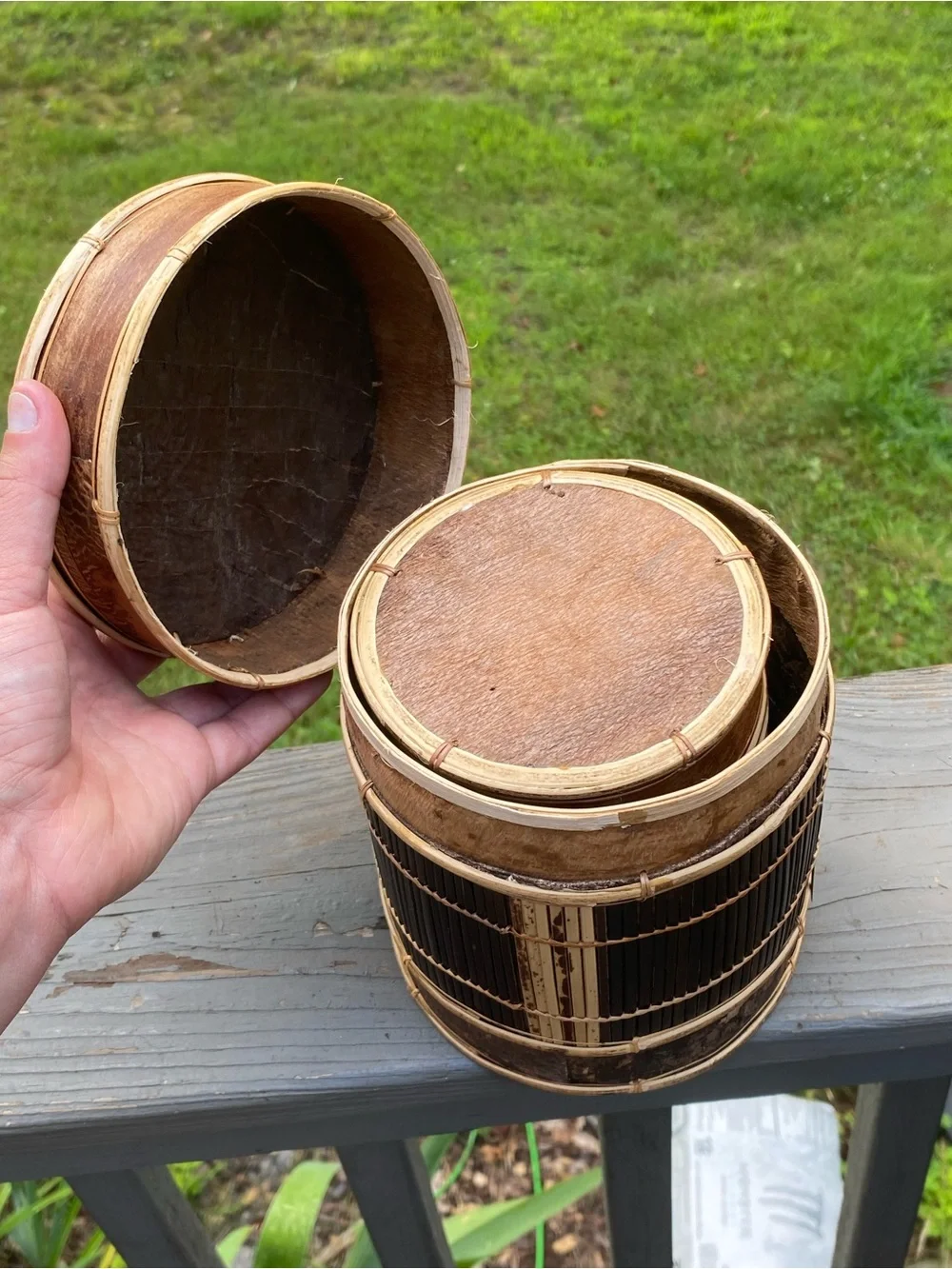 Handcrafted Indonesian Brown Bamboo Storage Canister Set of 3 Bark Box